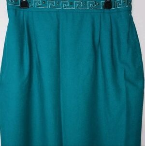 Elegant Teal Pencil Skirt with Decorative Waistband